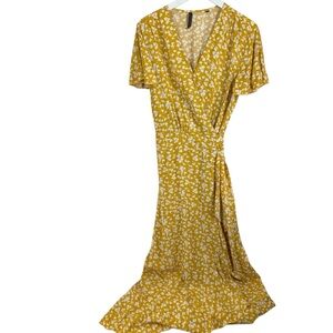 YACUN Floral Yellow Wrap Dress size xlarge